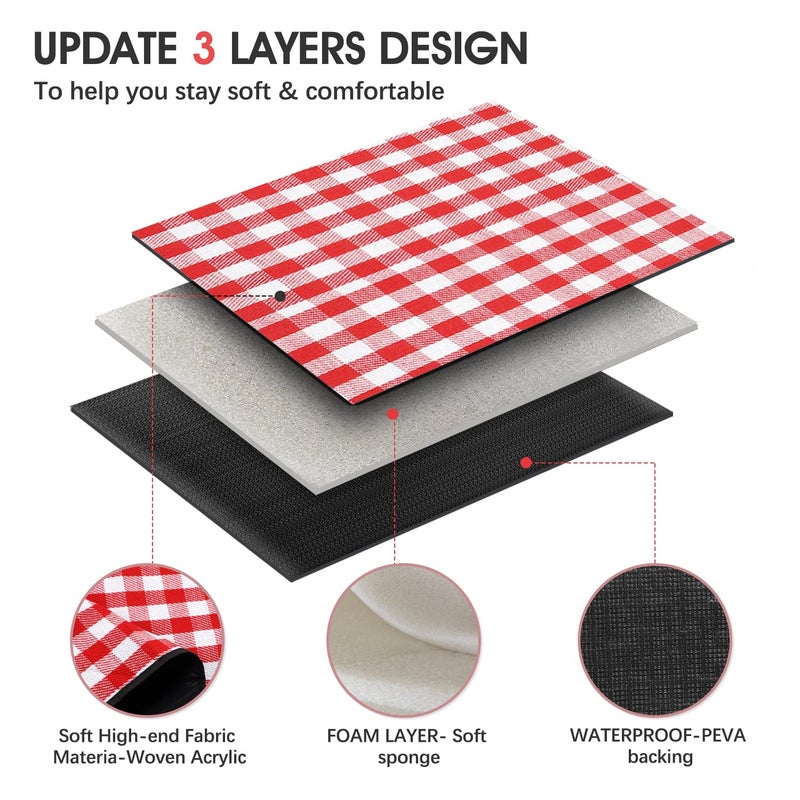 RealPero Extra Large Picnic Blanket Waterproof Camping Mat Rug with PU Carrier Soft Lightweight Portable Outdoor Mat for Travel Lawn Camping on Grass Sand-Proof Beach Red White Plaid - Image 2